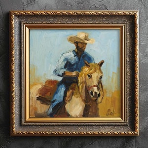 Cowboy Painting Western Original Wall Art Texas Painting Horse Painting Desert Southwest Art  by NatalyMak
