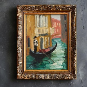 Venice Oil Painting in Frame Italy Landscape Original Wall Art Abstract Seascape Grand Canal Artwork by NatalyMak