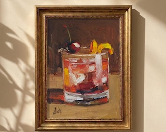 Old Fashioned Cocktail Art Print | Whiskey Bar Wall Decor | Bourbon Print | Drink Gift