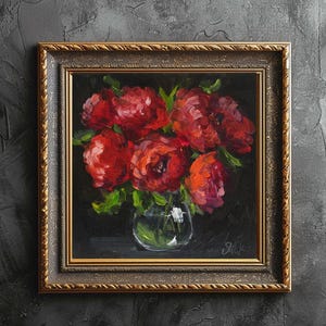 Peony Painting Abstract Flowers in Vase Original Wall Art in Frame House Decor Oil Painting Gift for Wife Wall Art 8x8'' by Nataly Mak