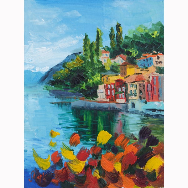 Varenna Lake Como Painting Italy Original Wall Art Bellagio Artwork by Nataly Mak