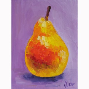 Pear Oil Painting Fruit Impasto Original Wall Art in Frame Food Painting House Gift Home Decor NatalyMak