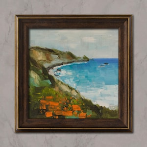 Big Sur Painting California Coast Original Wall Art California Poppy Oil Painting 8x8&#39;&#39; by Nataly Mak