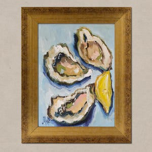 Oyster Oil Painting in Frame Shell Original Wall Art Seashell Paintings Pearl Seafood Painting by Nataly Mak