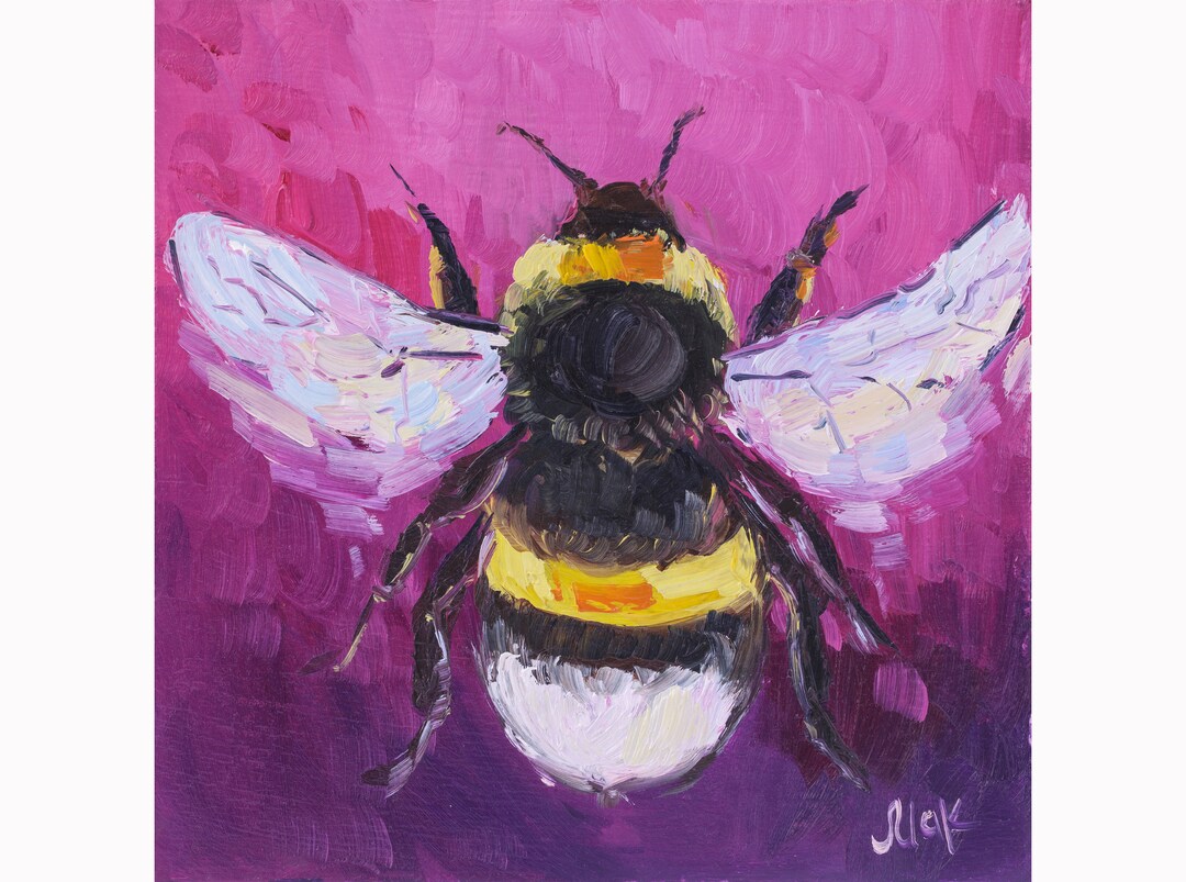 Bumblebee Oil Painting Bee Original Wall Art Small Impasto Oil Painting ...