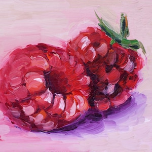 Raspberry Oil Painting Small Fruit Original Art Kitchen Impasto Artwork by NatalyMak