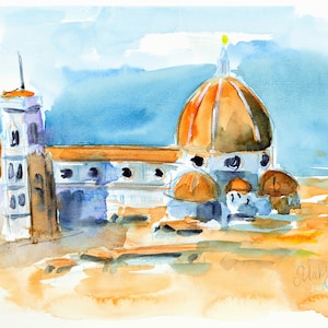 Florence Painting Duomo Italy Original Watercolor Italian Citycape Wall Art 10x8&#39;&#39; by NatalyMak