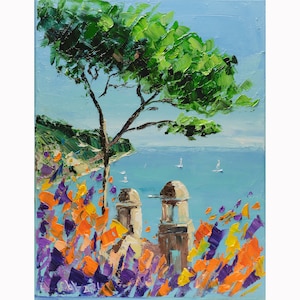 Positano Painting Amalfi Coast Original Wall Art Varenna Painting Italy Landscape Canvas Painting 16x12&#39;&#39; by Nataly Mak