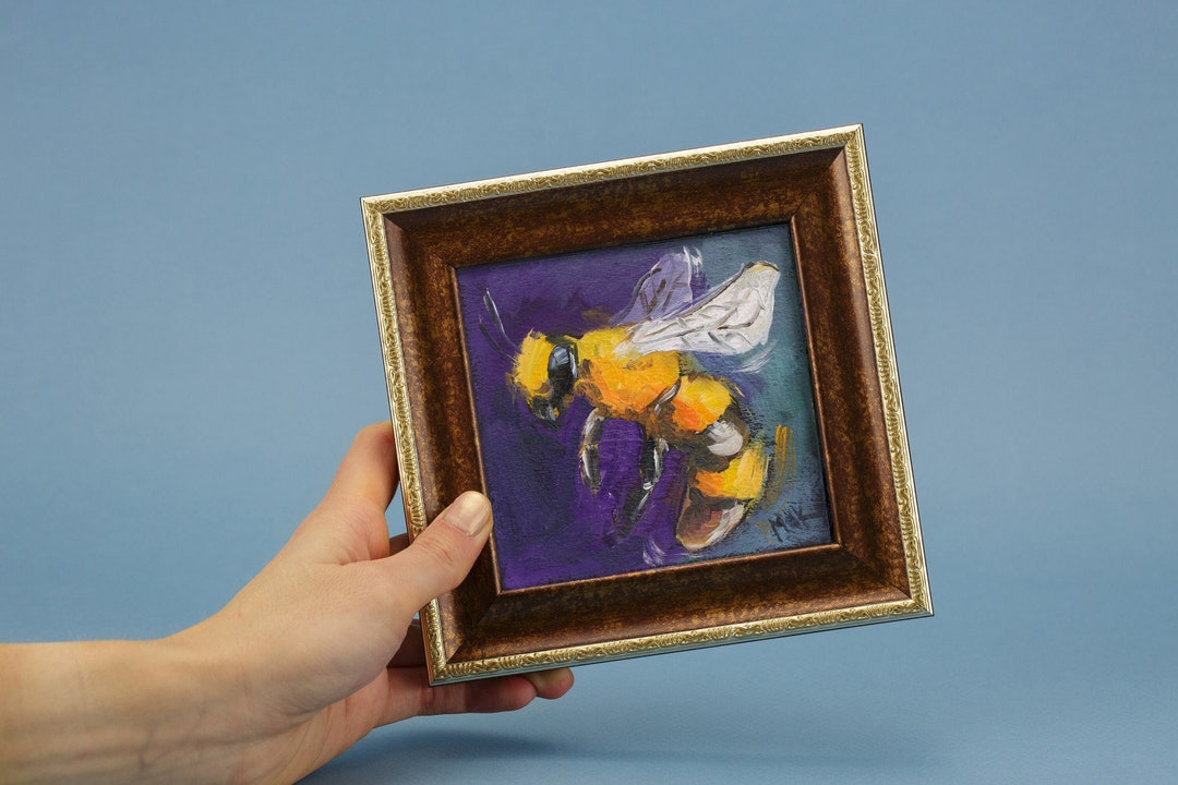 Honey Bee Bumblebee Oil Painting Original Wall Art Small Impasto Oil ...