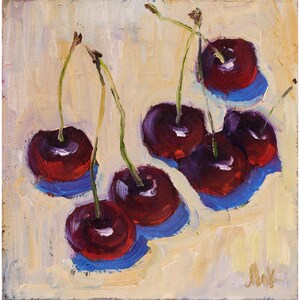 Cherry Oil Painting in Frame Fruit Original Wall Art Food Still Life  Artwork Berry Painting  by NatalyMak
