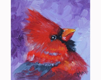 Red Cardinal Oil Painting Bird Original Wall Art Northern Cardinal Artwork by NatalyMak