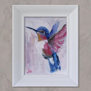 Hummingbird Oil Painting in Frame Bird Original Wall Art Animal Artwork Hummingbird Small Wall Art Home Decor 8x6&#39;&#39; by Nataly Mak