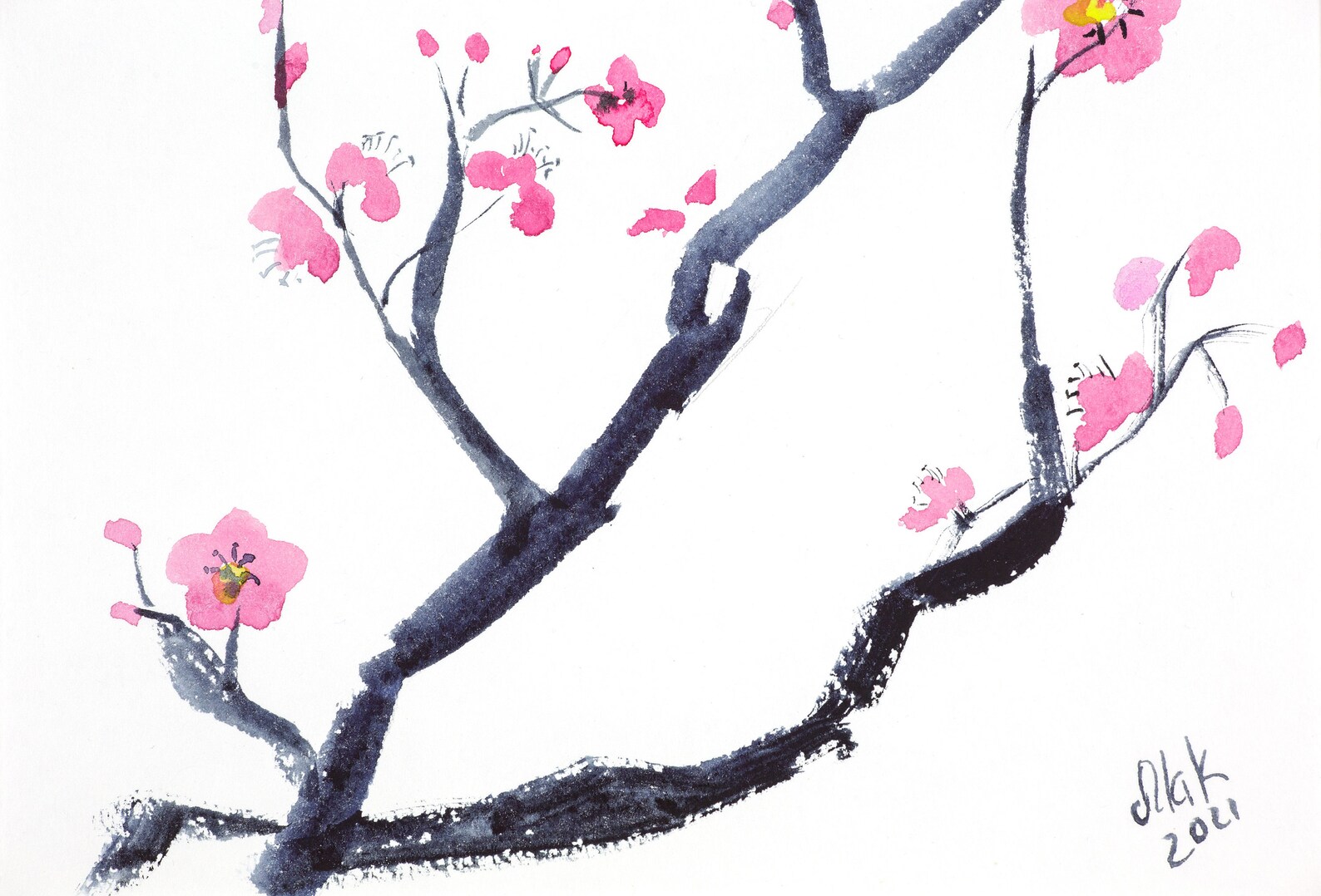 Cherry Blossom Art Tree Original Art Japanese Painting Sakura Etsy