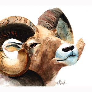 Ram Painting Mouflon Original Wall Art Animal Watercolor Bedroom Artwork by NatalyMak
