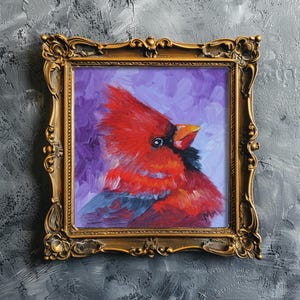 Red Cardinal Oil Painting Bird Original Wall Art Northern Cardinal Artwork by NatalyMak