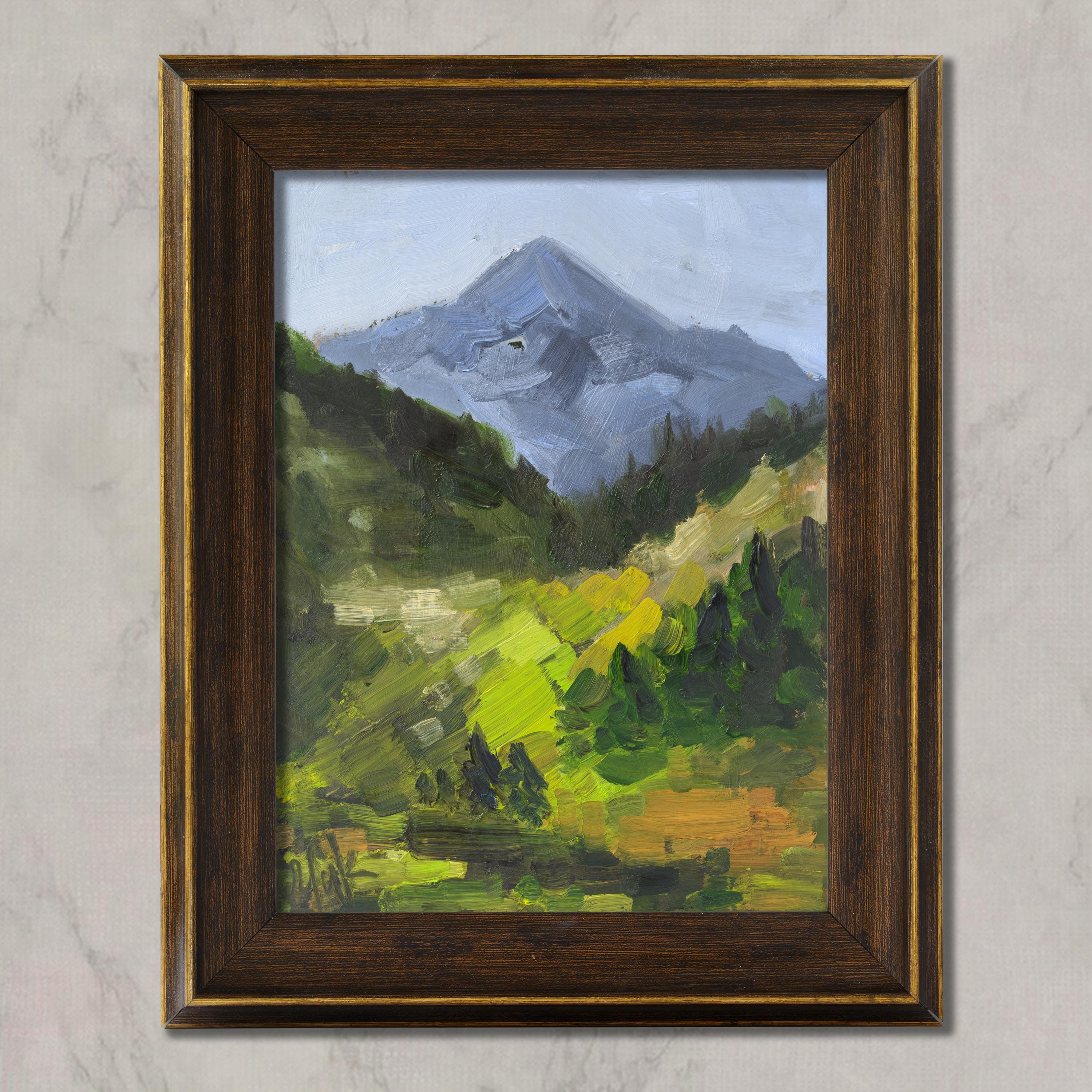 Mount Rainier Oil Painting in Frame Washington Mountains Original Wall Art National Park Landscape Artwork 8x6'' by Nataly Mak