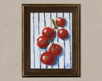 Tomato Original Oil Painting in Frame Kitchen Still Life Wall Art Food Artwork Vegetable Painting 8x6&#39;&#39;  by NatalyMak