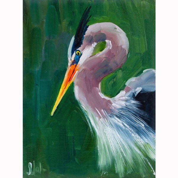 Blue Heron Oil Painting Bird Original Wall Art Gift For Woman Artwork by Nataly Mak