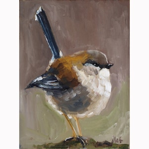 Fairy-wren Oil Painting Bird Original Small Animal Wall Art House Gift Home Decor by NatalyMak