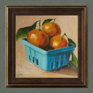 Tangerine Painting Fruit Wall Art in Frame Mandarin Oil Painting Abstract Kitchen Still Life Artwork 8x8'' NatalyMak