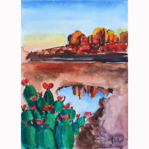 Grand Canyon Painting Arizona Desert Original Watercolor National Park Art Cactus Wall Art 7x10'' by NatalyMak