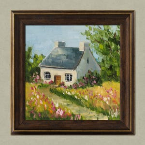 Ireland House Painting In Frame Irish Cottage Original Wall Art Landscape Impasto Oil Painting Small Impressionist Artwork 8x8&#39;&#39;