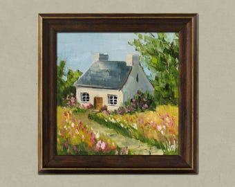 Ireland House Oil Painting Framed Irish Cottage Original Wall Art Landscape Decor