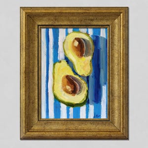 Avocado Original Oil Painting in Frame Fruit Still Life Wall Art Food Artwork Vegetable Home Decor 8x6&#39;&#39; by NatalyMak