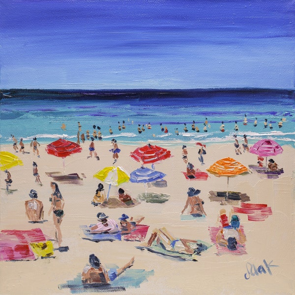 Aerial Beach Painting Laguna Beach Original Art Beach Oil Painting on Canvas  by NatalyMak