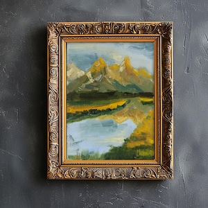 Grand Teton Oil Painting in Frame Autumn Mountains Original Wall Art Yellowstone National Park Artwork Wyoming Art 8x6'' by Nataly Mak