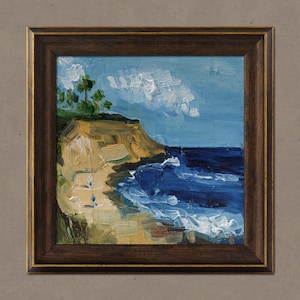 Big Sur Painting in Frame California Coast Original Wall Art Seascape Oil Painting 6x6&#39;&#39; by Nataly Mak