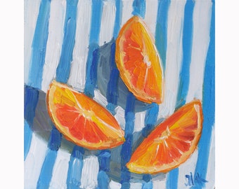 Orange Slices Original Oil Painting Framed Fruit Still Life Art Artwork Impasto Kitchen Decor