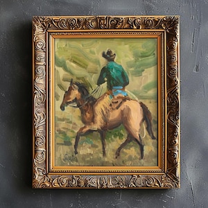 Cowboy Painting Western Original Wall Art Texas Painting Horse Painting Desert Southwest Art by NatalyMak
