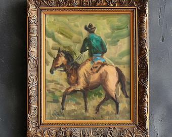 Cowboy Painting Western Original Wall Art Texas Painting Horse Painting Desert Southwest Art by NatalyMak