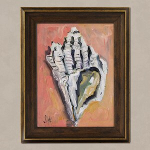 Seashell Oil Painting in Frame Coastal Shell Original Wall Art in Frame Beach House Room Decor Oyster Paintings 8x6'' by Nataly Mak