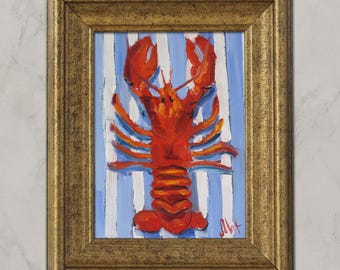 Lobster Oil Painting Original | Coastal Kitchen Wall Art | Seafood Decor | Mediterranean Beach House