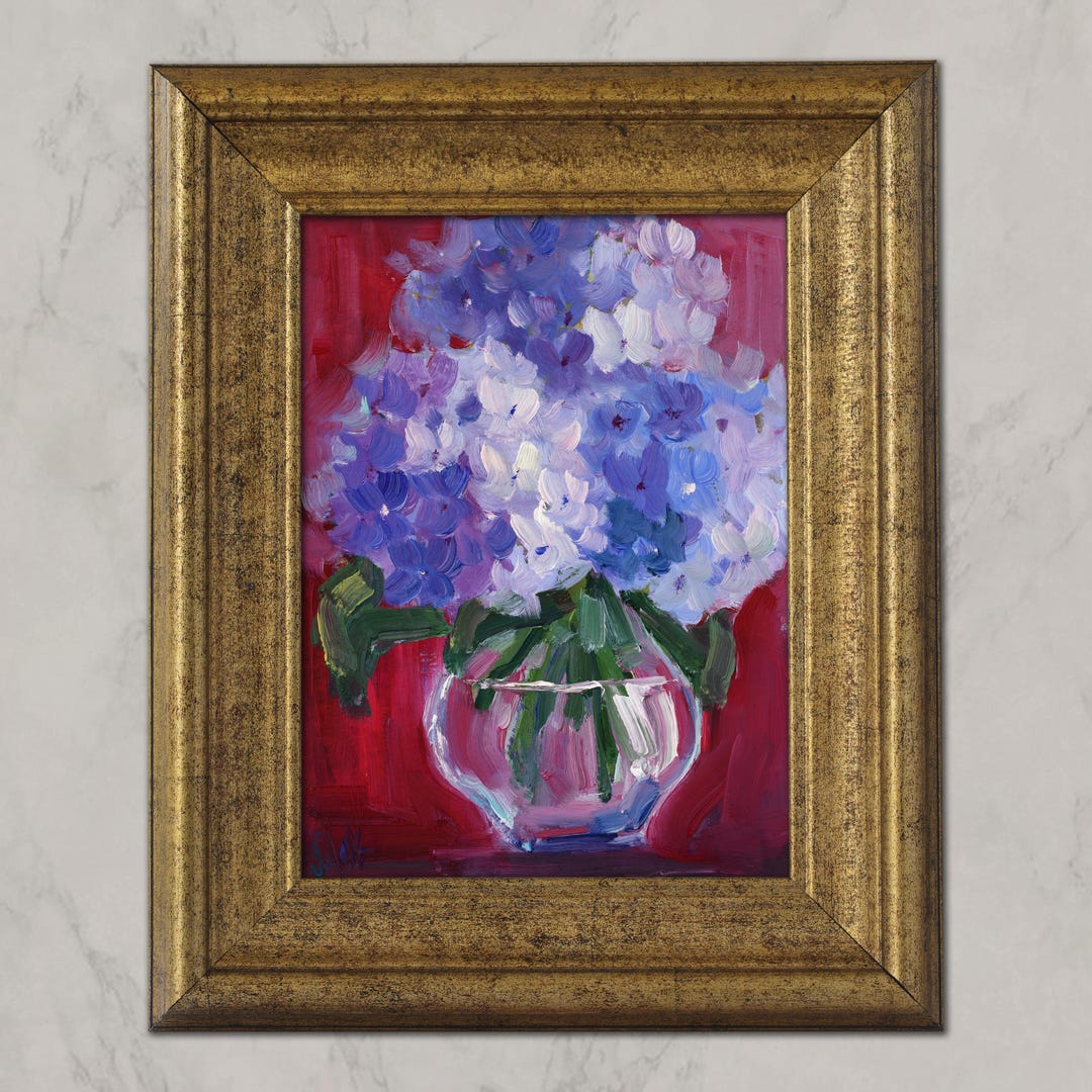 Hydrangea Oil Painting Original Small Flower Still Life, Framed Wall ...