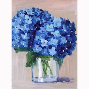 Hydrangea Oil Painting in Frame Small Flower in Vase Original Wall Art Floral Painting Home Decor House Gift Artwork by NatalyMak