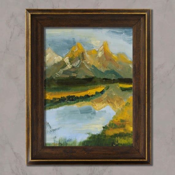 Grand Teton Oil Painting Framed Autumn Mountains Original National Park Artwork Wyoming Art