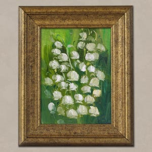 Lily of the Valley Original Painting in Frame White Flowers  Painting Impasto Oil Original Wall Art 6x4&#39;&#39; by NatalyMak
