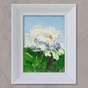 White Peony Painting Floral Original Wall Art Flower Oil Painting Dinning Room Wall Art 9,5x7&#39;&#39; by Nataly Mak