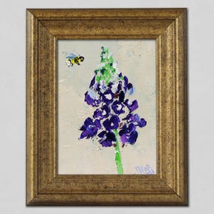 Lupine Oil Painting Bluebonnet Original Wall Art Texas Flower Artwork Floral Small Oil Painting 8x6'' by NatalyMak