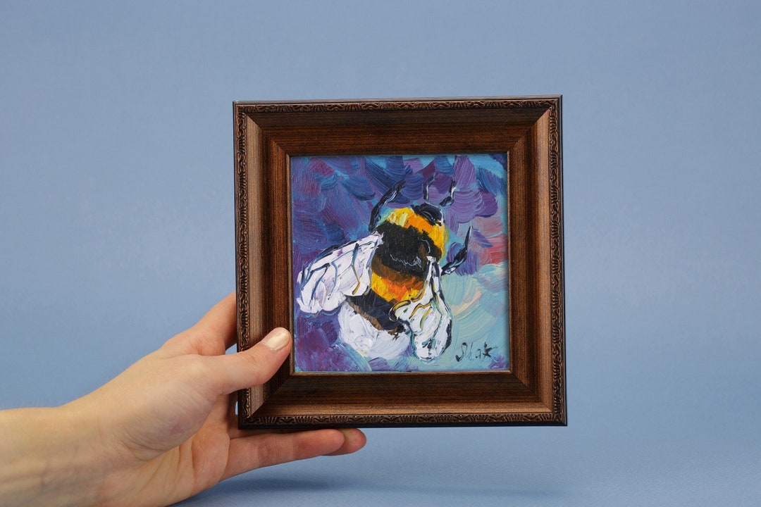 Bumblebee Oil Painting Honey Bee Original Art Small House Gift Home ...