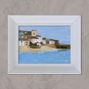 St Ives Cornwall Painting in Frame United Kingdom Houses Oil Original Wall Art England Seascape Wall Decor 8x6&#39;&#39; by Natalymak