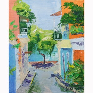 Puerto Rico Painting Canvas Oil Original Art Impasto Ocean Painting Oak Tree Painting by Natalymak