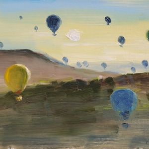 Cappadocia Travel Oil Painting Hot Air Balloon Original Wall Art Mountain Landscape Artwork 9,5x7'' by NatalyMak