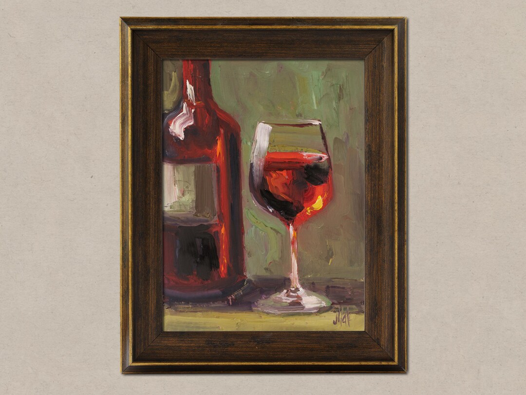 Red Wine Oil Painting Original | Wine Bar Wall Art | Still Life Gift ...