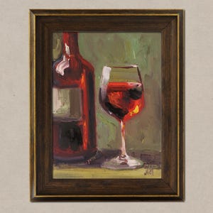 Red Wine Oil Painting in Frame Still Life Bar Original Wall Art Painting Cocktail Drink Wall Art Abstract Alcohol Wall Decor 8x6&#39;&#39;