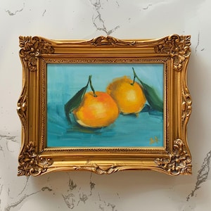 Tangerine Painting Kitchen Wall Art Mandarin Oil Painting Abstract Fruit Still Life Artwork 10x7'' NatalyMak
