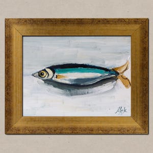 Sardines Oil Painting  in Frame Food Kitchen Original Wall Art Fish Still Life Painting House Gift Home Decor 8x6&#39;&#39; by NatalyMak